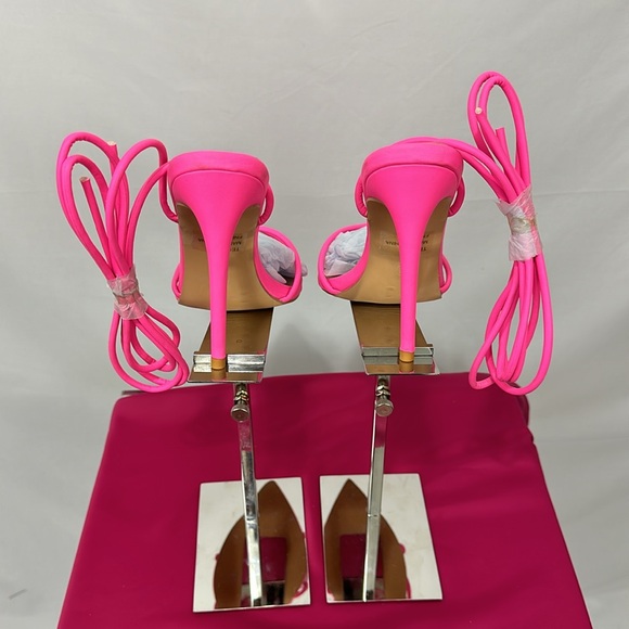 Elisabet Tang Fluorescent Pink 4.3” High Stilettos Sandals, Sexy Strappy  8.5 - Picture 10 of 12